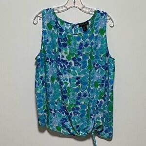 RACHEL ZOE Flowy lightweight Watercolor Sleeveless Tie Front chic Feminine Top
